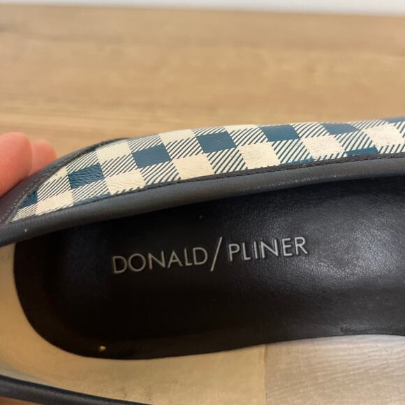 Donald Pliner Blue Gingham Plaid Square Toe Leather Loafers Sz 7.5 Slip On Prep - Picture 6 of 7